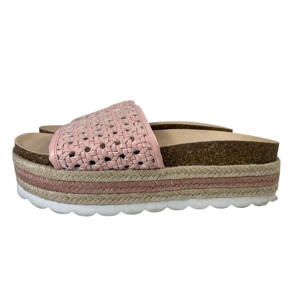 BP Chunky Platform Sandals Womens 9.5 Pink Espadrille Slip On Slide Shoes Boho - Picture 2 of 11